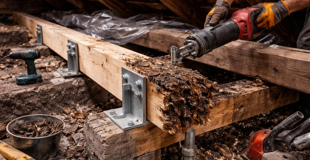 how to save the roof base if it has started to rot and avoid structural collapse
