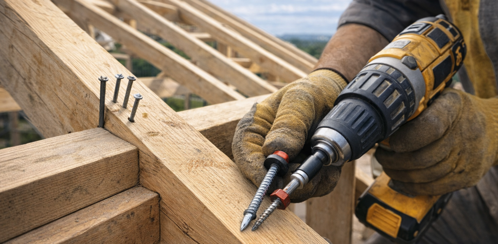 replacing conventional nails with structural screws in roof frames
