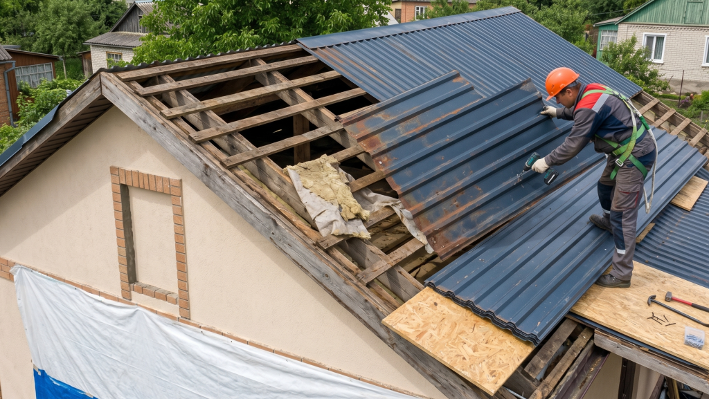 dismantling old corrugated iron