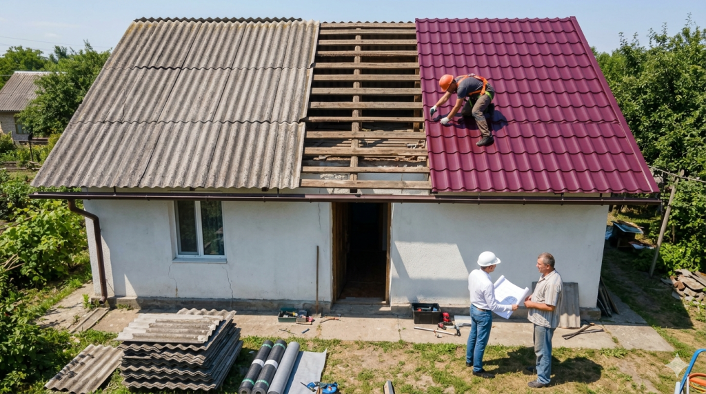 Заміна важкого шиферу на металочерепицю: чи витримає стара кроквяна система нове покриття? gemini generated image hnipvbhnipvbhnip